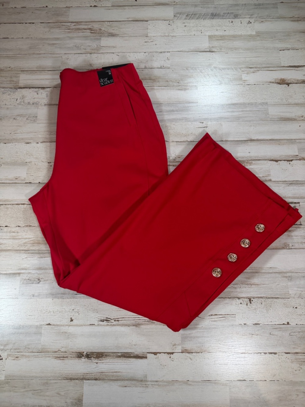 Dear Scarlett Nautical Red Wide-Leg Pants with Decorative Buttons